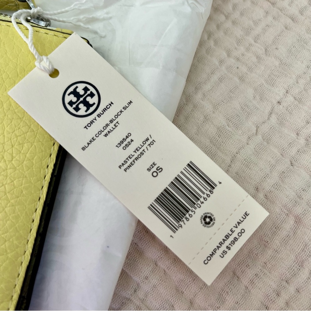 Tory Burch | NWT Blake ColorBlock Slim Envelope Wallet Yellow Pinefrost Silver - Picture 5 of 9